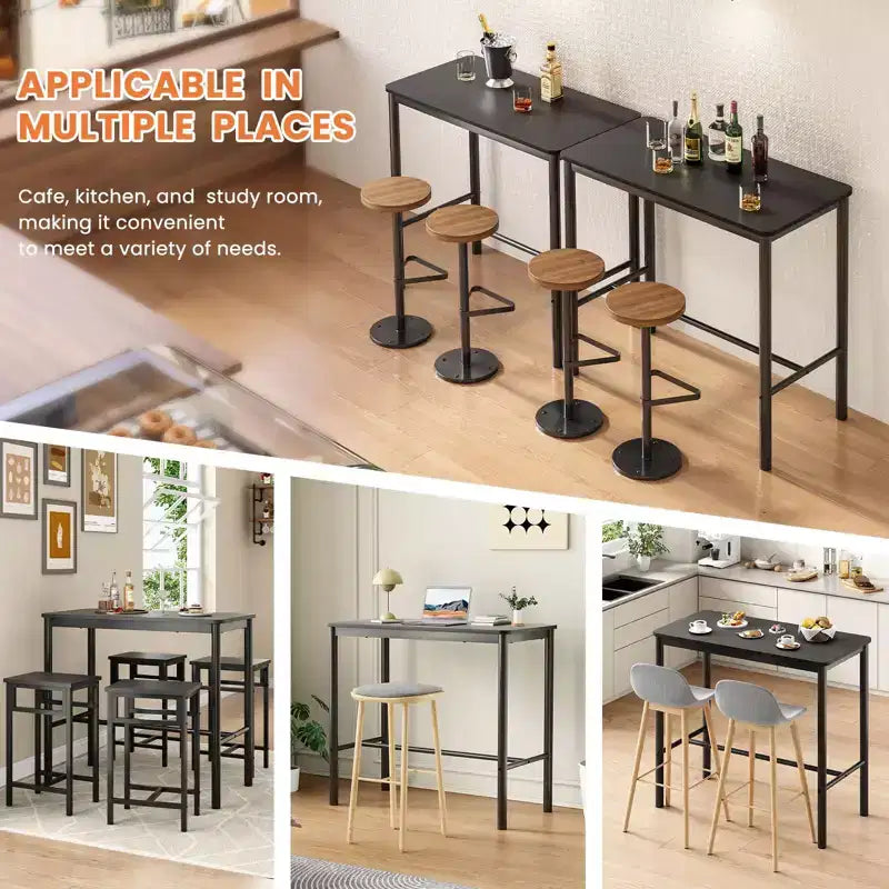 PexFix 47 Tavolo da bar rettangolare a altezza bancone nero per caffè, cucina e studio