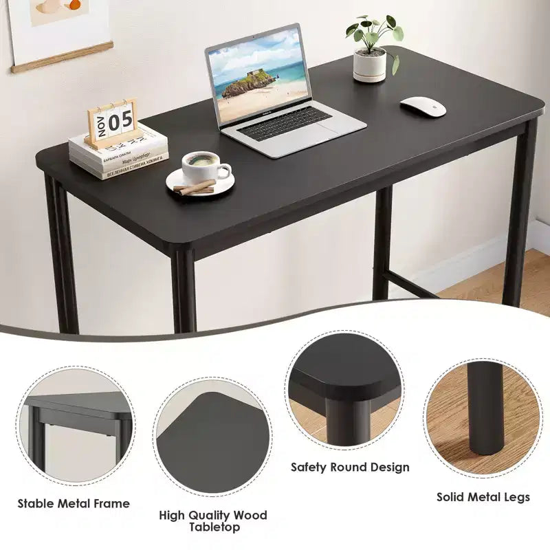 PexFix 47 Tavolo da bar rettangolare a altezza bancone nero per caffè, cucina e studio