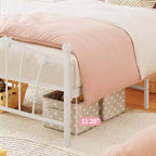 Struttura letto in metallo a forma di cuore doppio Acekool, piattaforma con testiera, pediera, robusto supporto a doghe, contenitore sottostruttura, nessuna molla richiesta, bianco