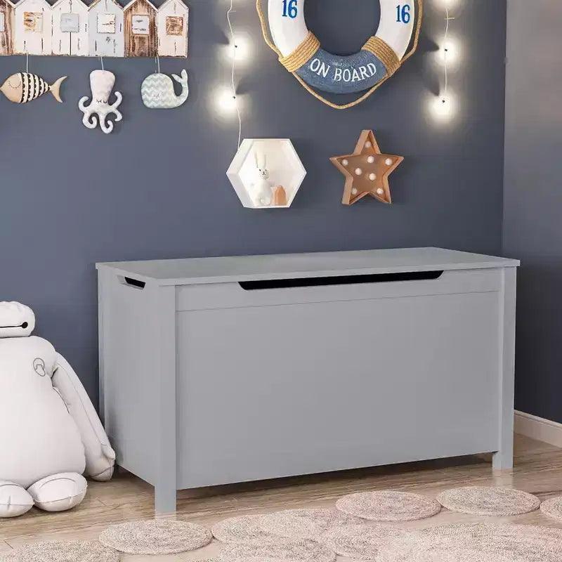 Scatola Portagiochi in Legno per Bambini con Coperchio a Chiusura di Sicurezza, Età 2+ (Bianco)