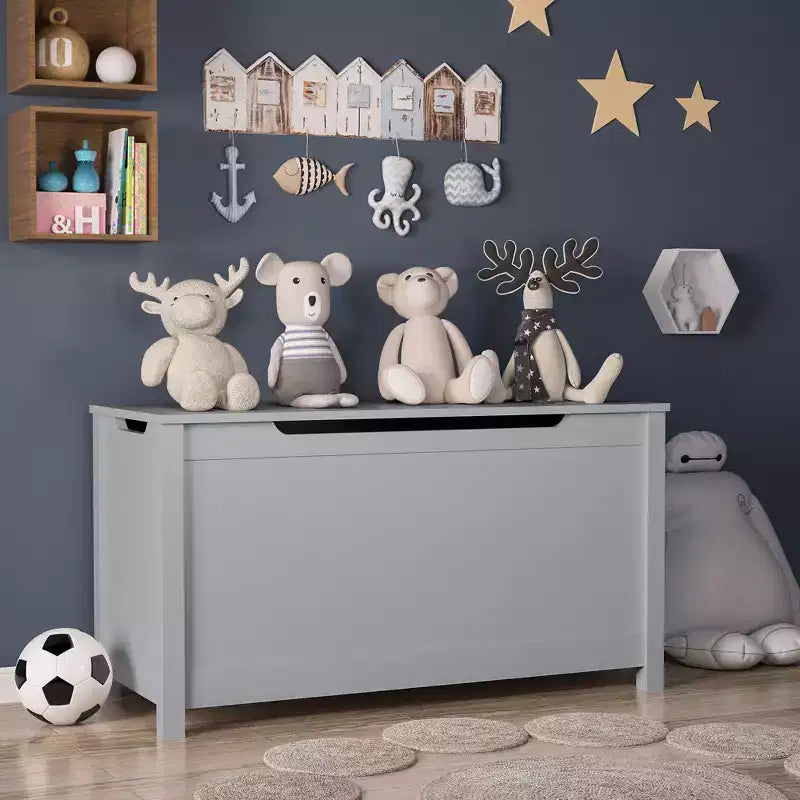 Scatola Portagiochi in Legno per Bambini con Coperchio a Chiusura di Sicurezza, Età 2+ (Bianco)