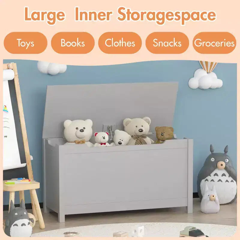 Scatola Portagiochi in Legno per Bambini con Coperchio a Chiusura di Sicurezza, Età 2+ (Bianco)