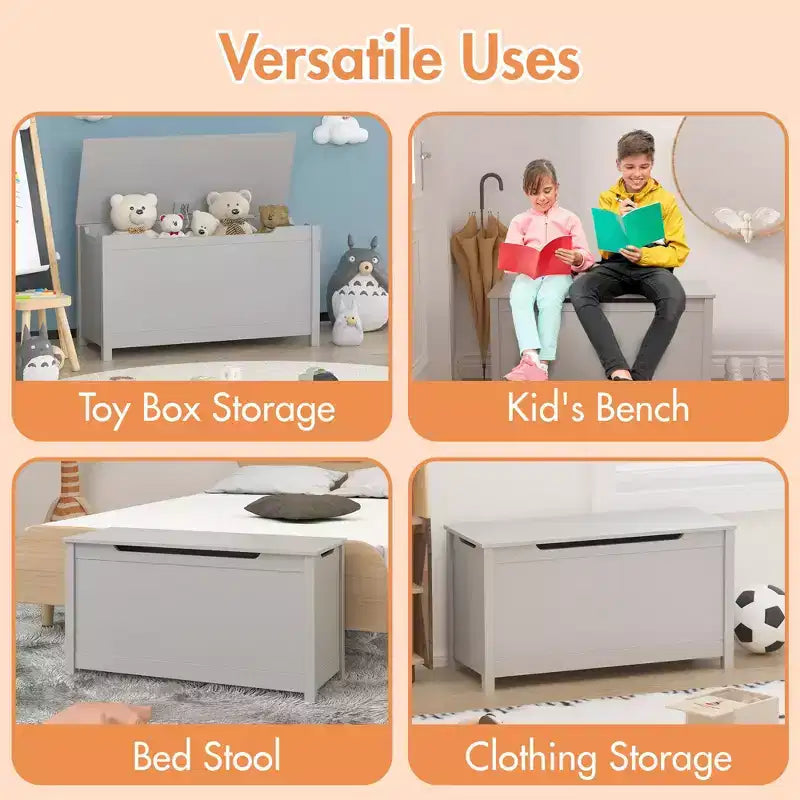 Scatola Portagiochi in Legno per Bambini con Coperchio a Chiusura di Sicurezza, Età 2+ (Bianco)