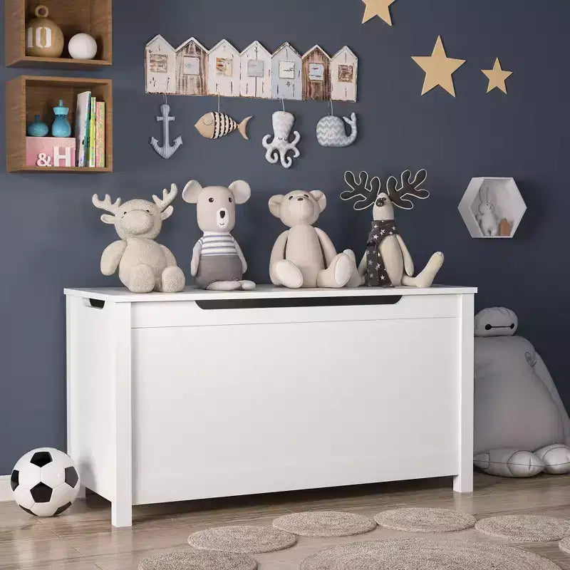 Scatola Portagiochi in Legno per Bambini con Coperchio a Chiusura di Sicurezza, Età 2+ (Bianco)