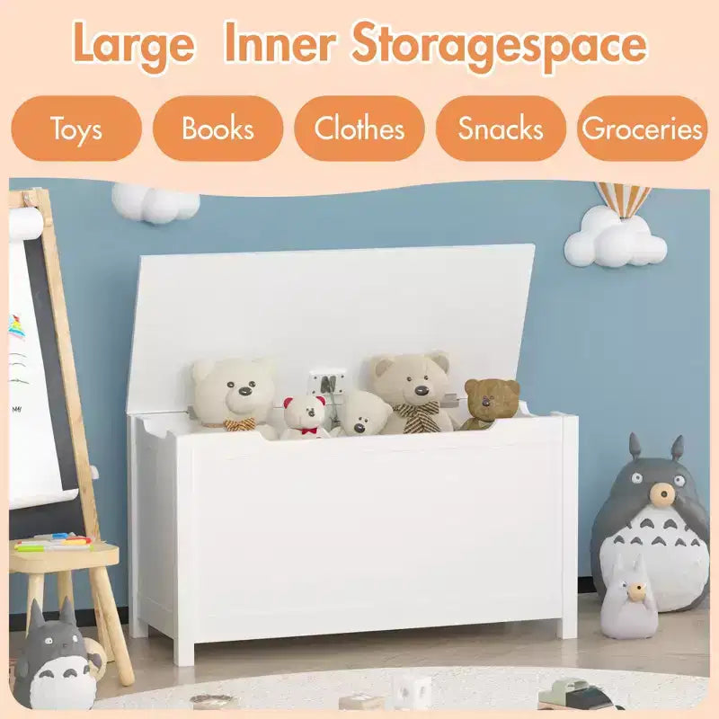Scatola Portagiochi in Legno per Bambini con Coperchio a Chiusura di Sicurezza, Età 2+ (Bianco)