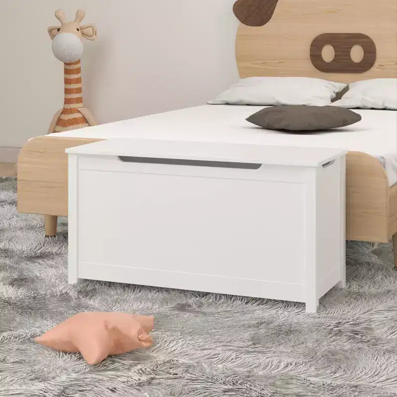 Scatola Portagiochi in Legno per Bambini con Coperchio a Chiusura di Sicurezza, Età 2+ (Bianco)