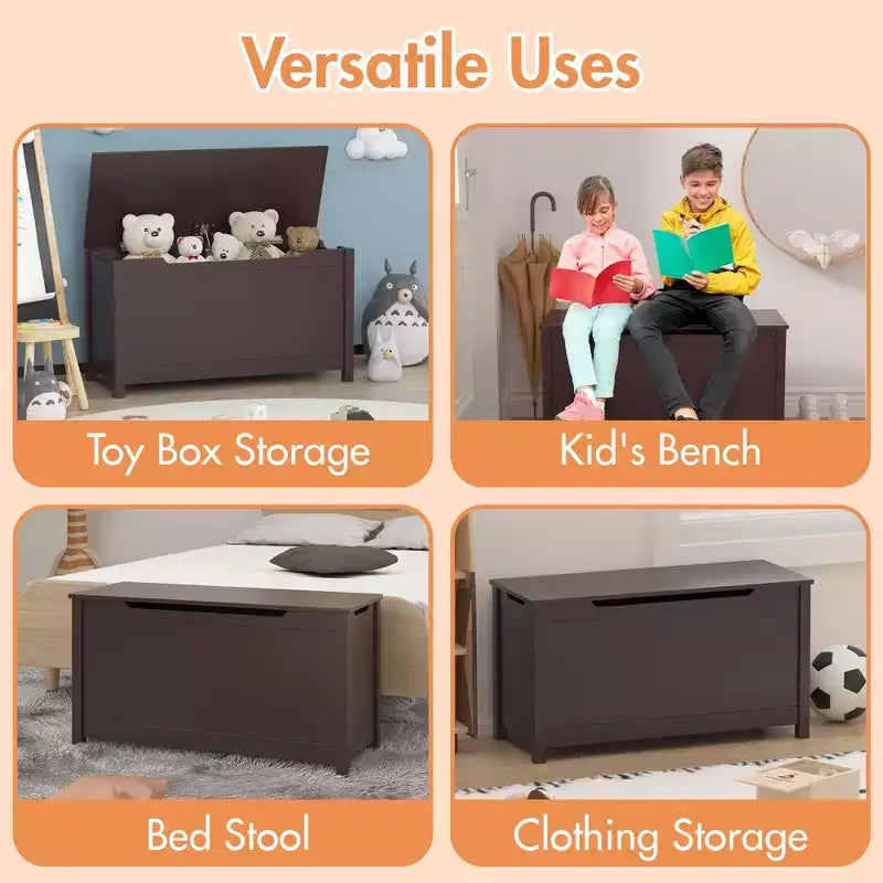 Scatola Portagiochi in Legno per Bambini con Coperchio a Chiusura di Sicurezza, Età 2+ (Bianco)