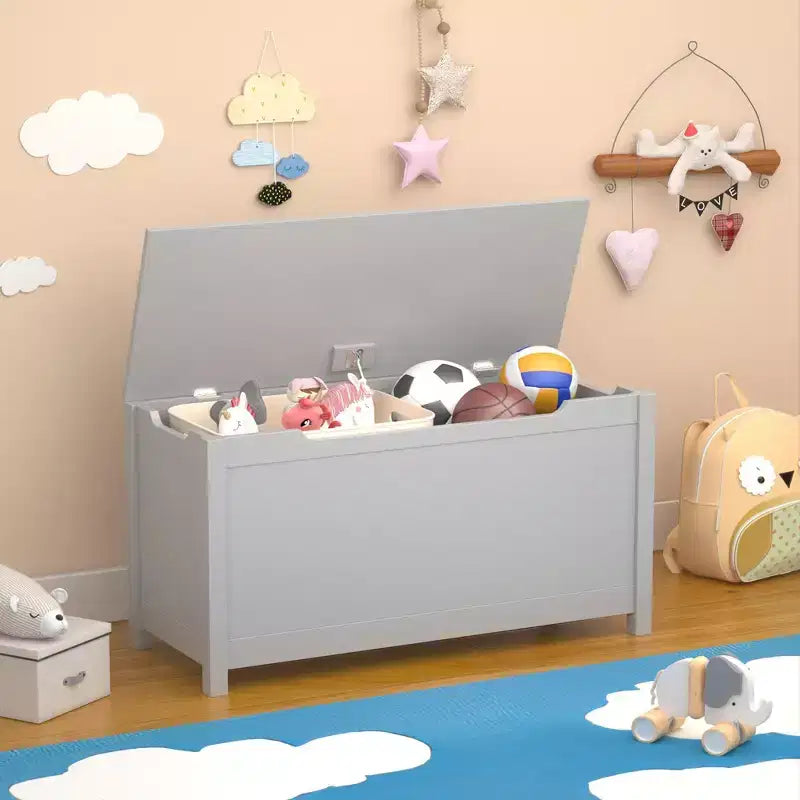 Scatola Portagiochi in Legno per Bambini con Coperchio a Chiusura di Sicurezza, Età 2+ (Bianco)