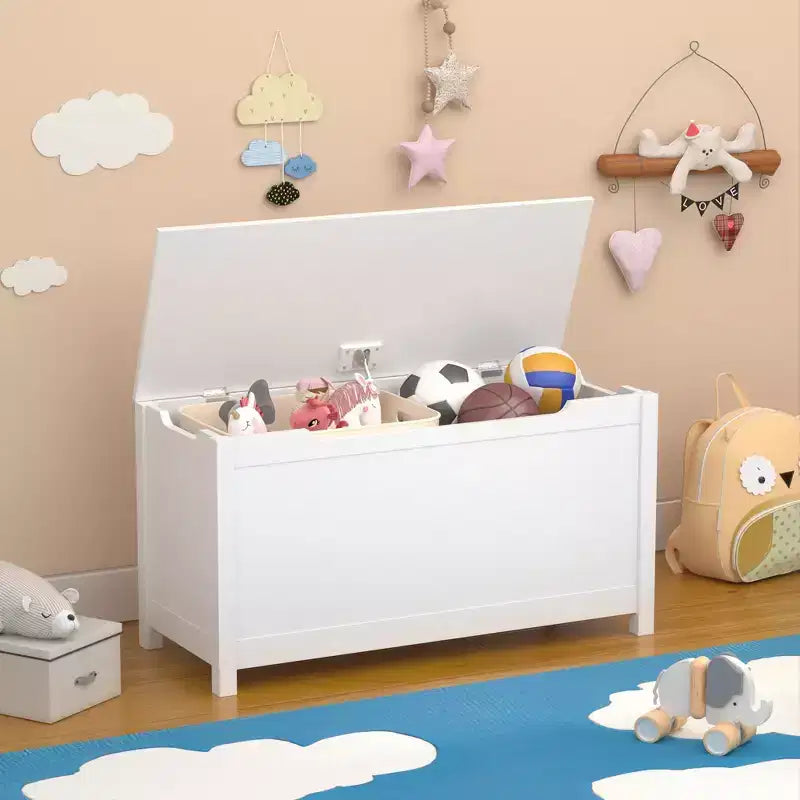 Scatola Portagiochi in Legno per Bambini con Coperchio a Chiusura di Sicurezza, Età 2+ (Bianco)
