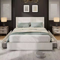 Bed Frame with 4 Storage Drawers, Platform Bed Frame with Upholstered Channel Tufted Headboard, Strong Wooden Slats Support, No Box Spring Needed