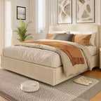 Struttura letto con 4 cassetti contenitore, Struttura letto a piattaforma con testiera imbottita a canale trapuntata, Forte supporto a doghe in legno, Nessun box-spring necessario
