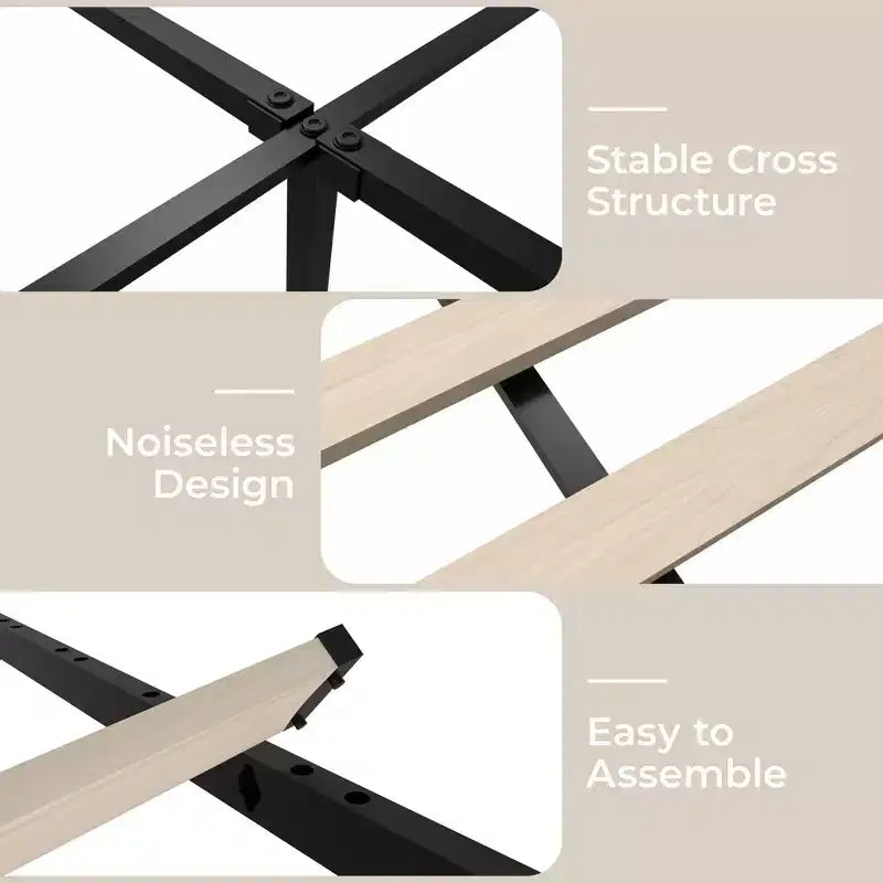 Struttura letto con 4 cassetti contenitore, Struttura letto a piattaforma con testiera imbottita a canale trapuntata, Forte supporto a doghe in legno, Nessun box-spring necessario