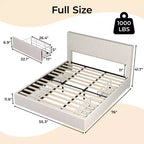 Struttura letto con 4 cassetti contenitore, Struttura letto a piattaforma con testiera imbottita a canale trapuntata, Forte supporto a doghe in legno, Nessun box-spring necessario