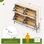 Scarpiera, Organizer per scarpe in Rattan Naturale con 4 Ante a Ribalta, Scarpiera stretta da terra con gambe in metallo e ripiano regolabile