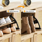 Scarpiera, Organizer per scarpe in Rattan Naturale con 4 Ante a Ribalta, Scarpiera stretta da terra con gambe in metallo e ripiano regolabile