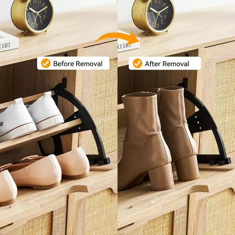 Scarpiera, Organizer per scarpe in Rattan Naturale con 4 Ante a Ribalta, Scarpiera stretta da terra con gambe in metallo e ripiano regolabile
