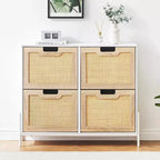 Scarpiera, Organizer per scarpe in Rattan Naturale con 4 Ante a Ribalta, Scarpiera stretta da terra con gambe in metallo e ripiano regolabile