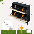 Scarpiera, Organizer per scarpe in Rattan Naturale con 4 Ante a Ribalta, Scarpiera stretta da terra con gambe in metallo e ripiano regolabile