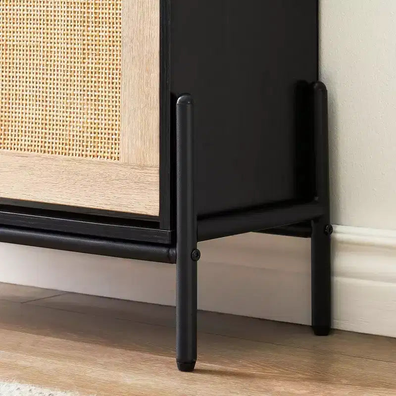 Scarpiera, Organizer per scarpe in Rattan Naturale con 4 Ante a Ribalta, Scarpiera stretta da terra con gambe in metallo e ripiano regolabile