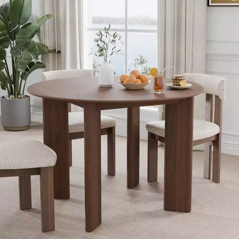 PexFix 42 Tavolo da pranzo rotondo in legno massello di noce con piano in legno per sale da pranzo moderne e riunioni di famiglia