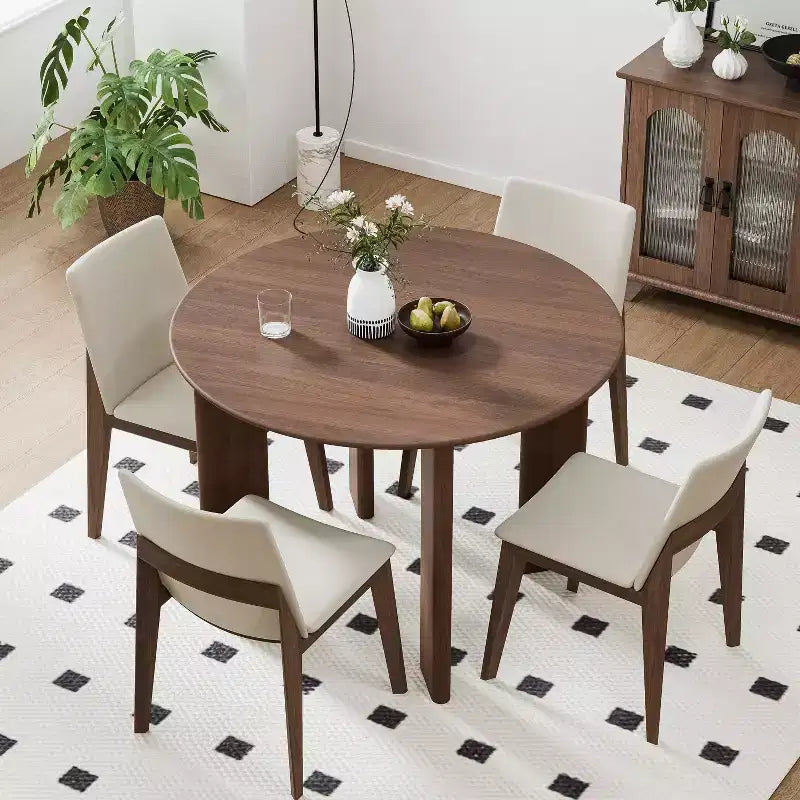 PexFix 42 Tavolo da pranzo rotondo in legno massello di noce con piano in legno per sale da pranzo moderne e riunioni di famiglia