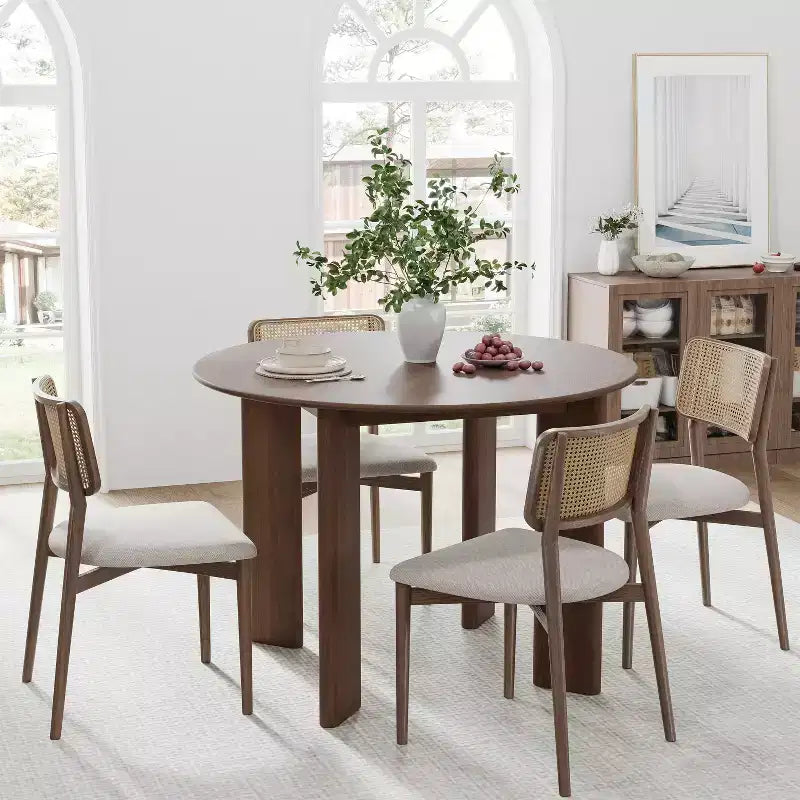 PexFix 42 Tavolo da pranzo rotondo in legno massello di noce con piano in legno per sale da pranzo moderne e riunioni di famiglia