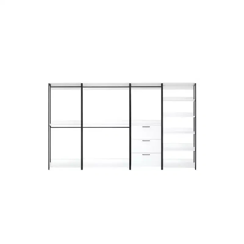 Sistema armadio universale in composito di legno bianco 77,7 pollici H x 143 pollici L con contenitori portaoggetti