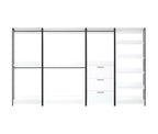 Sistema armadio universale in composito di legno bianco 77,7 pollici H x 143 pollici L con contenitori portaoggetti
