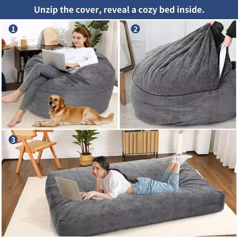 Poltrone Sacco 2 in 1, Poltrone Sacco Grandi, Cuscini da Pavimento Convertibili per Adulti, Letto Gigante a Sacco