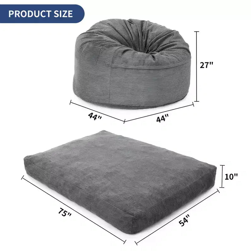 Poltrone Sacco 2 in 1, Poltrone Sacco Grandi, Cuscini da Pavimento Convertibili per Adulti, Letto Gigante a Sacco