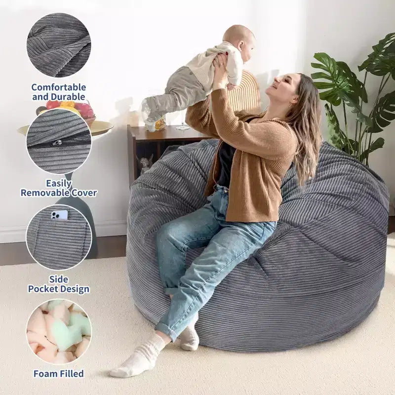 Poltrone Sacco 2 in 1, Poltrone Sacco Grandi, Cuscini da Pavimento Convertibili per Adulti, Letto Gigante a Sacco