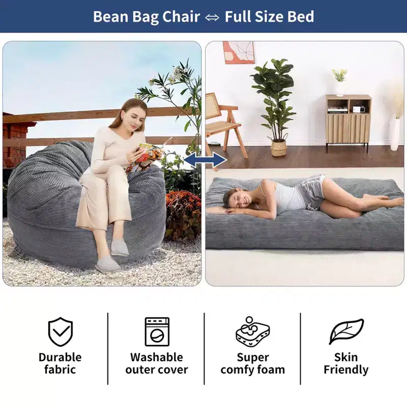 Poltrone Sacco 2 in 1, Poltrone Sacco Grandi, Cuscini da Pavimento Convertibili per Adulti, Letto Gigante a Sacco