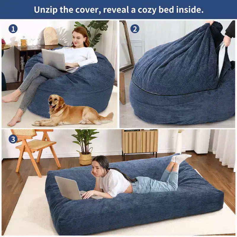 Poltrone Sacco 2 in 1, Poltrone Sacco Grandi, Cuscini da Pavimento Convertibili per Adulti, Letto Gigante a Sacco