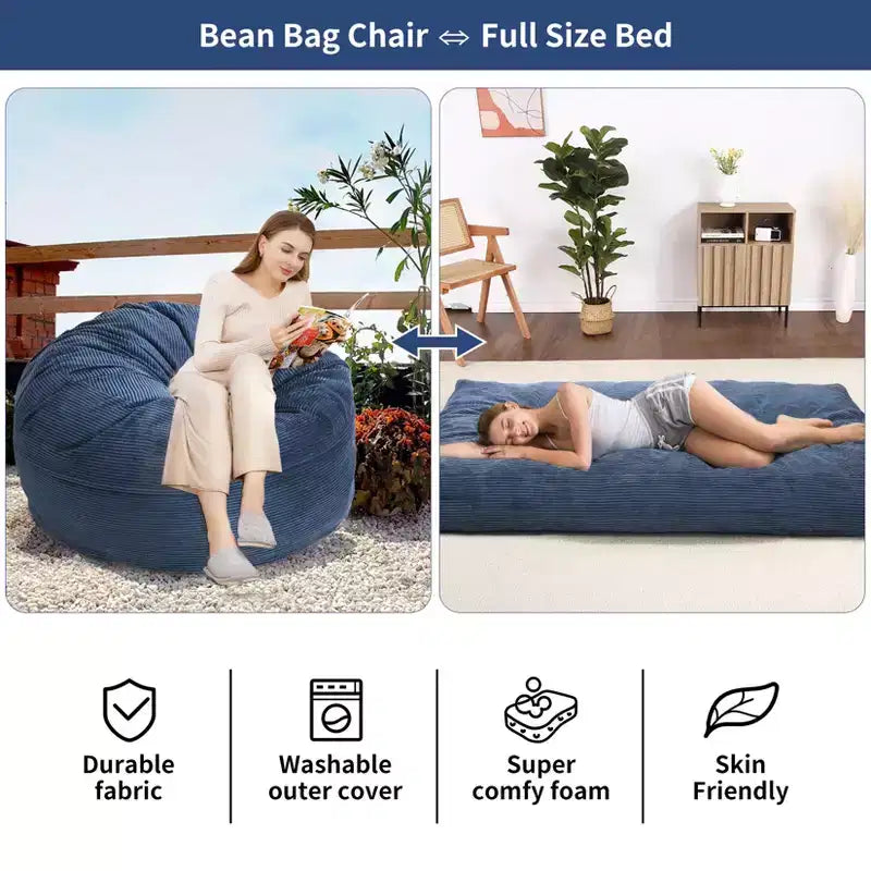 Poltrone Sacco 2 in 1, Poltrone Sacco Grandi, Cuscini da Pavimento Convertibili per Adulti, Letto Gigante a Sacco