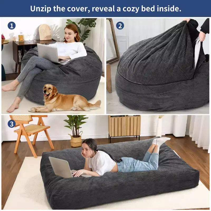 Poltrone Sacco 2 in 1, Poltrone Sacco Grandi, Cuscini da Pavimento Convertibili per Adulti, Letto Gigante a Sacco