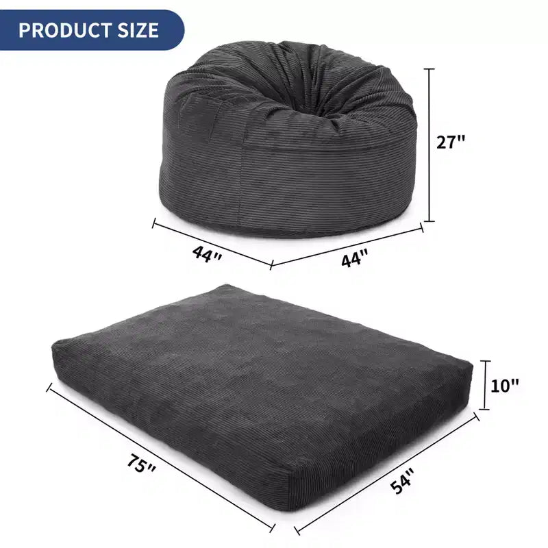 Poltrone Sacco 2 in 1, Poltrone Sacco Grandi, Cuscini da Pavimento Convertibili per Adulti, Letto Gigante a Sacco