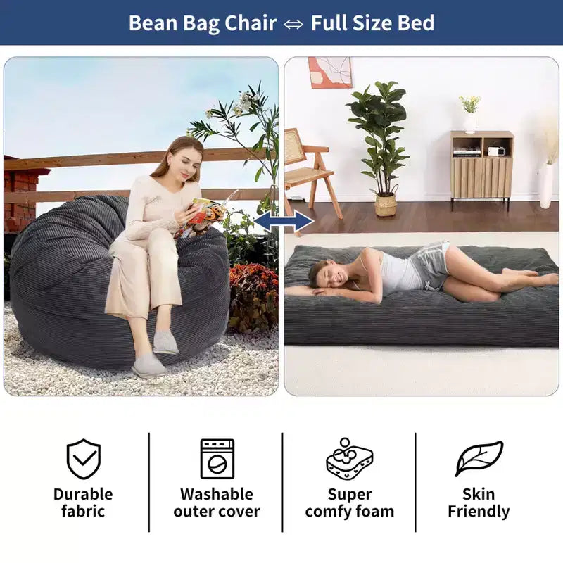 Poltrone Sacco 2 in 1, Poltrone Sacco Grandi, Cuscini da Pavimento Convertibili per Adulti, Letto Gigante a Sacco