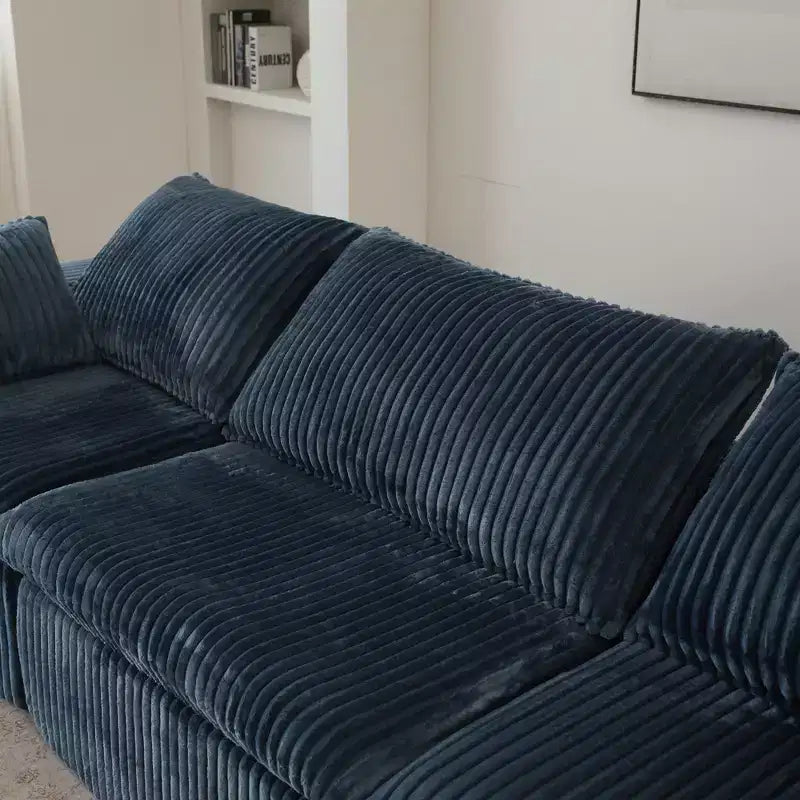 Divani a seduta profonda in velluto a coste blu 78.8 Cloud Sofa per soggiorno Design a doppio strato Cuscino rimovibile