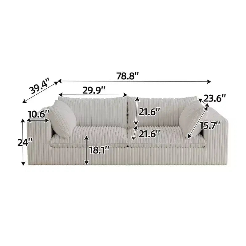 Divani a seduta profonda in velluto a coste blu 78.8 Cloud Sofa per soggiorno Design a doppio strato Cuscino rimovibile