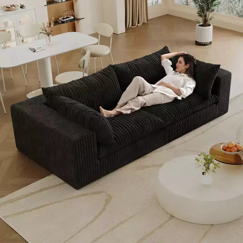 Divani a seduta profonda in velluto a coste blu 78.8 Cloud Sofa per soggiorno Design a doppio strato Cuscino rimovibile