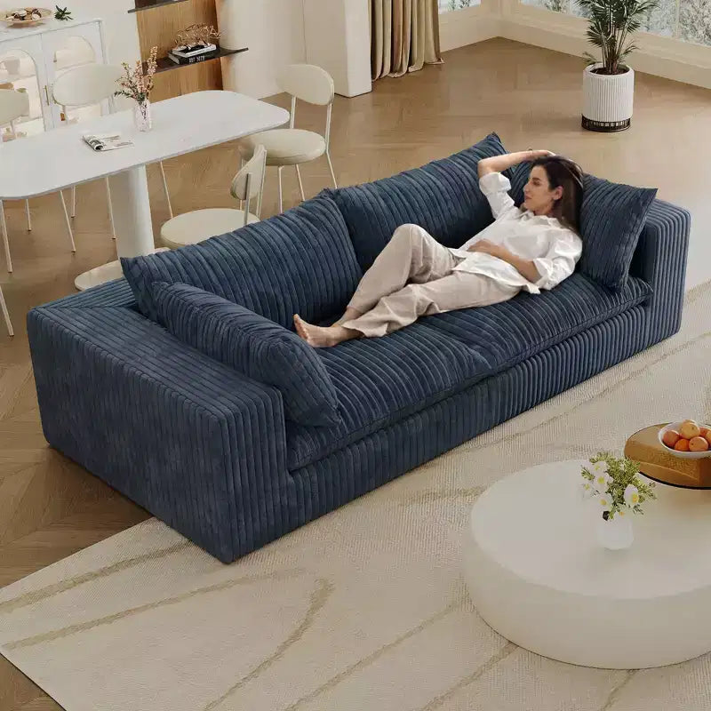 Divani a seduta profonda in velluto a coste blu 78.8 Cloud Sofa per soggiorno Design a doppio strato Cuscino rimovibile