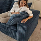 Divani a seduta profonda in velluto a coste blu 78.8 Cloud Sofa per soggiorno Design a doppio strato Cuscino rimovibile