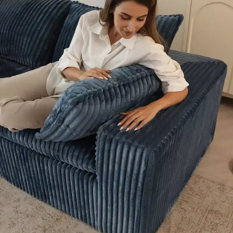 Divani a seduta profonda in velluto a coste blu 78.8 Cloud Sofa per soggiorno Design a doppio strato Cuscino rimovibile