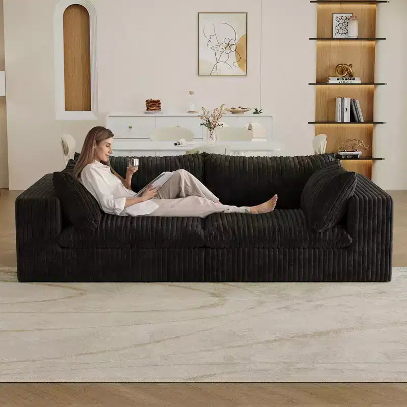 Divani a seduta profonda in velluto a coste blu 78.8 Cloud Sofa per soggiorno Design a doppio strato Cuscino rimovibile