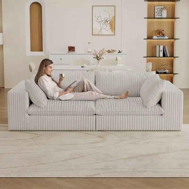 Divani a seduta profonda in velluto a coste blu 78.8 Cloud Sofa per soggiorno Design a doppio strato Cuscino rimovibile