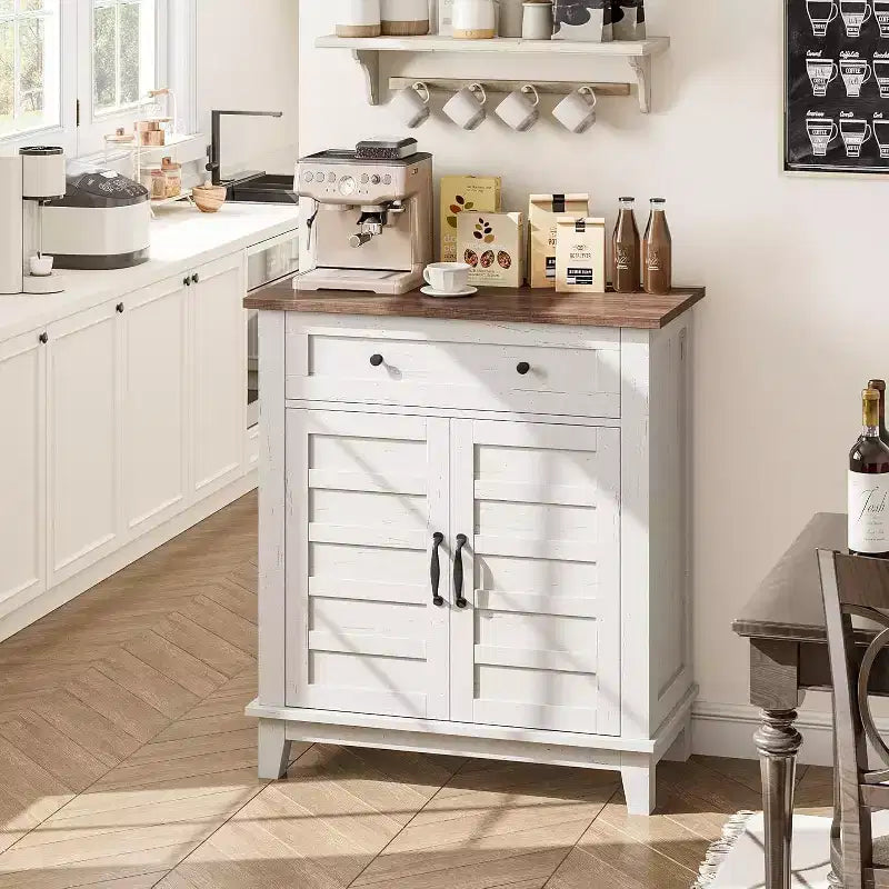 Mobiletto rustico da 80 cm con ripiani regolabili a 3 livelli, organizer per ingresso in stile rustico con ante a persiana, design impermeabile per la cucina