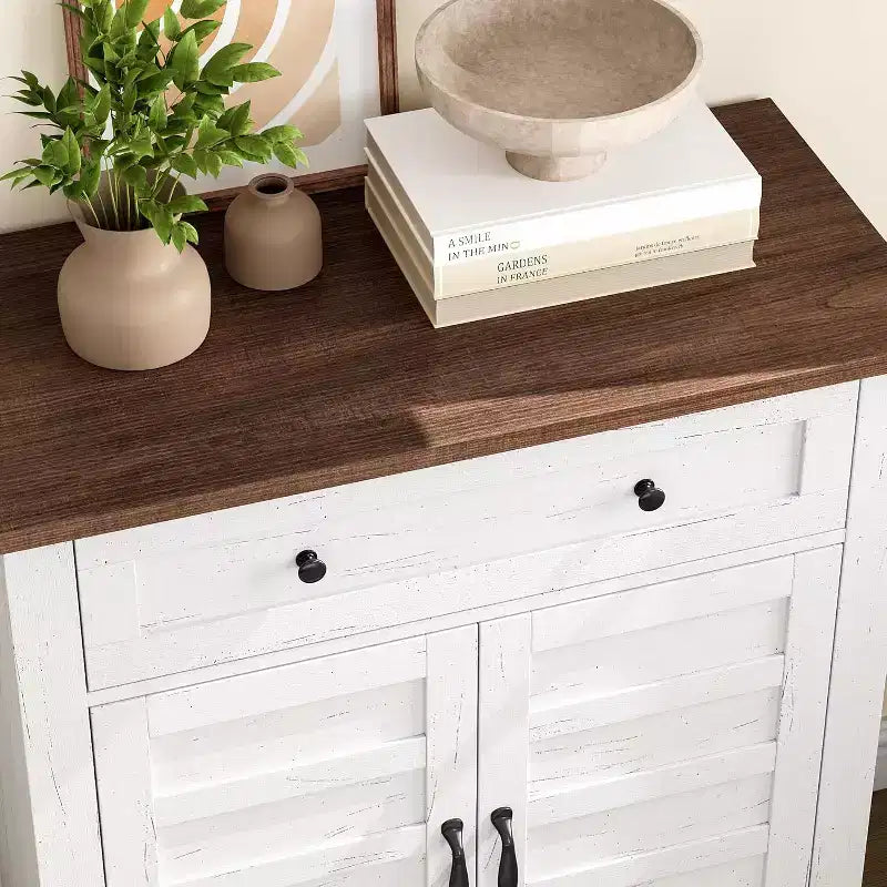 Mobiletto rustico da 80 cm con ripiani regolabili a 3 livelli, organizer per ingresso in stile rustico con ante a persiana, design impermeabile per la cucina