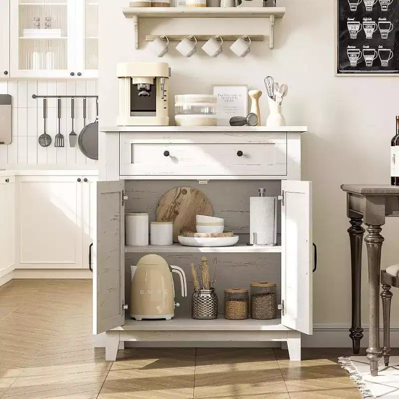 Mobiletto rustico da 80 cm con ripiani regolabili a 3 livelli, organizer per ingresso in stile rustico con ante a persiana, design impermeabile per la cucina