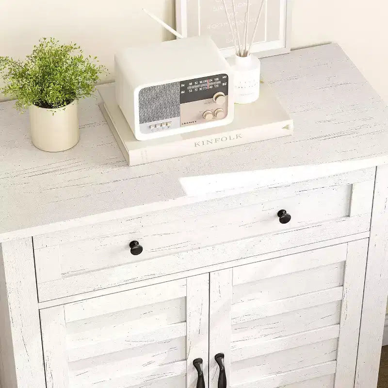 Mobiletto rustico da 80 cm con ripiani regolabili a 3 livelli, organizer per ingresso in stile rustico con ante a persiana, design impermeabile per la cucina