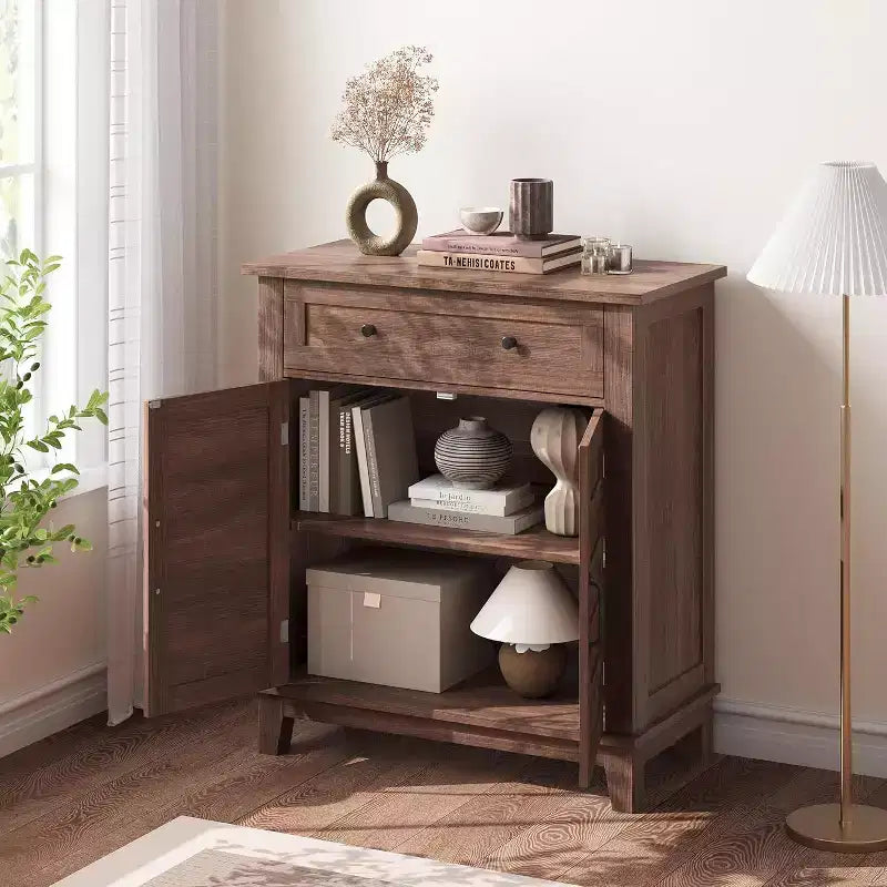 Mobiletto rustico da 80 cm con ripiani regolabili a 3 livelli, organizer per ingresso in stile rustico con ante a persiana, design impermeabile per la cucina